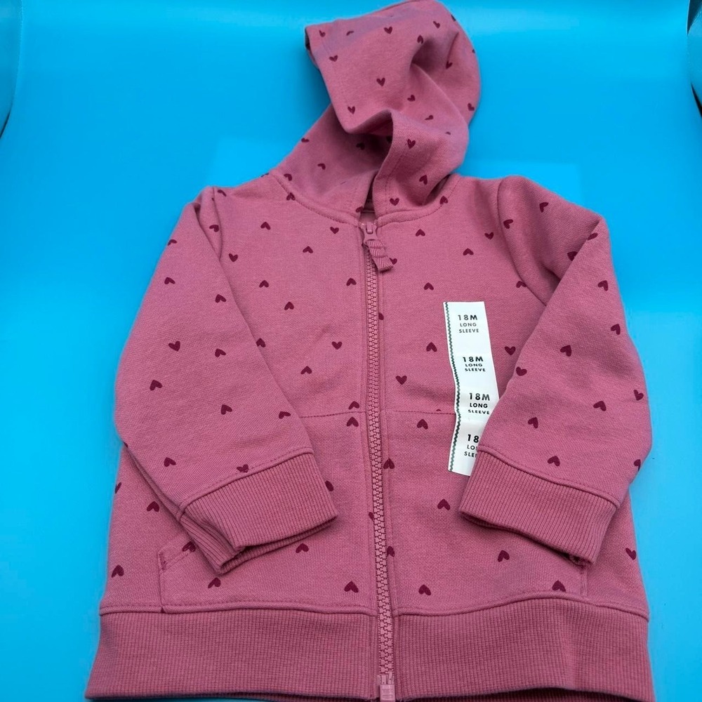Cat & Jack Infant Girls Soft Pink Hooded Zip Jacket Wit Hearts